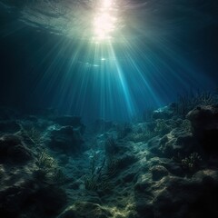 Fototapeta na wymiar Underwater Sea - Deep Abyss With Blue. Generative AI