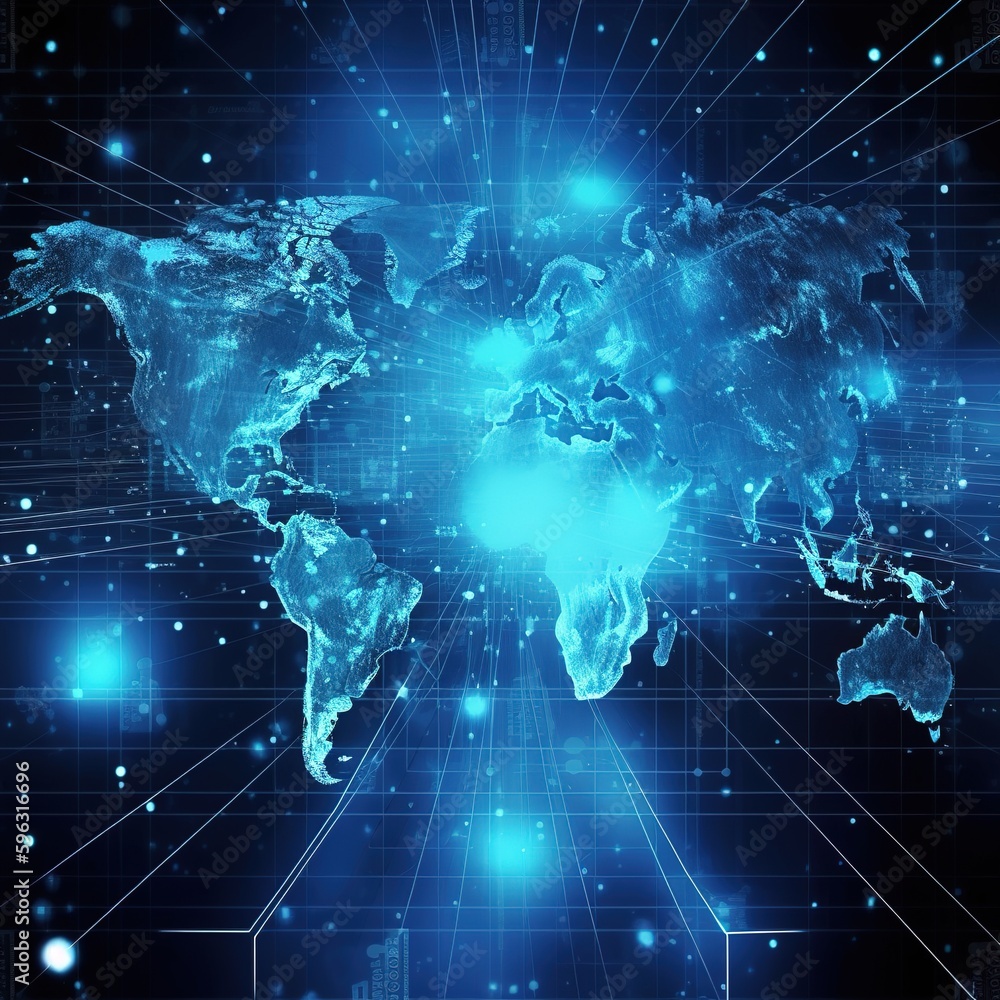 Poster world map on a technological background. best internet concept of global business. generative ai