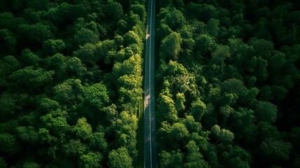 Photo of a road cutting through a forest, lone journey background, asphalt road in woods, created using Generative AI technology