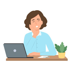 Office worker taking a nap at desk. Work burnout and fatigue.  Vector illustration.