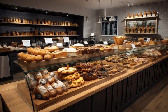 bakery counter, with array of breads and pastries to choose from, created with generative ai