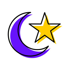 moon and star islamic icon button vector illustration