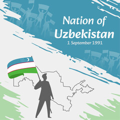 Uzbekistan Independence Day Post Design. September 1st, the day when Uzbeks made this nation free. Suitable for national days. Perfect concepts for social media posts, greeting card, cover, banner.