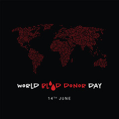 Vector illustration of World blood donor day June 14. world map made up of blood dropsDonate a blood save a life.