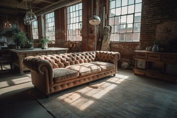 A couch in a loft. Generative AI