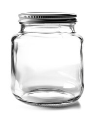 empty glass jar isolated on a monocolor white background
