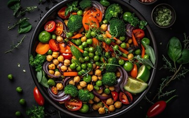 Healthy vegetable salad for vegans top view angle Generative AI