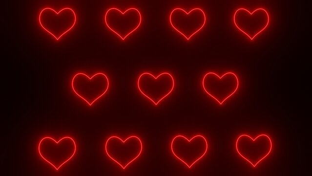 Love heart shapes neon red color