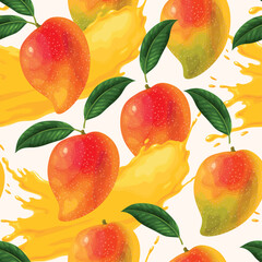 Seamless pattern with ripe mango and juice - 596323233