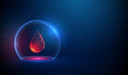 Abstract red drop of blood in glass dome
