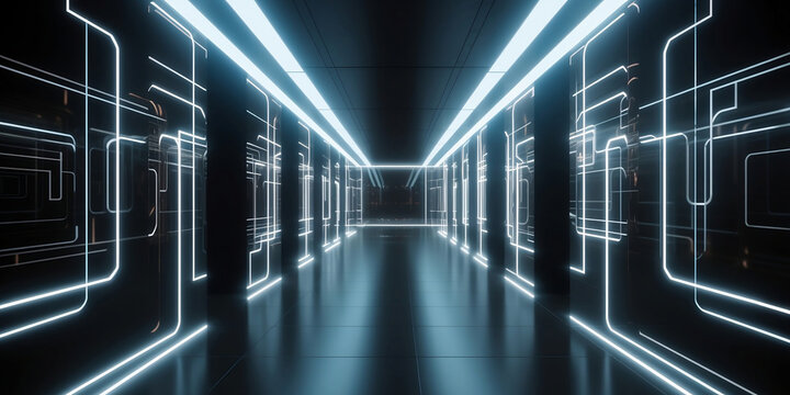 abstract background, corridor with neon lights