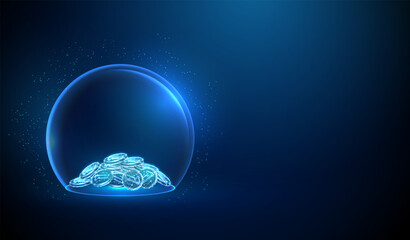 Abstract blue glass dome with pile of coins inside © Елена Бутусова