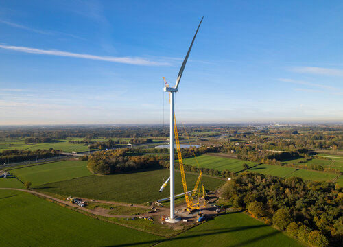 Netherlands, Noord-Brabant, Galder, Wind turbine under construction