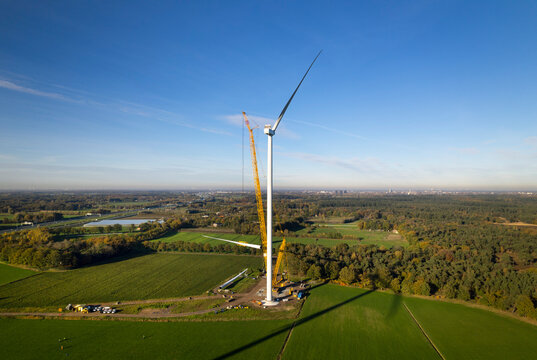 Netherlands, Noord-Brabant, Galder, Wind turbine under construction