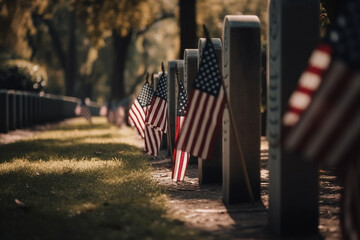 American flag on the cemetery, memorial day