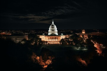 Fototapeta na wymiar Nighttime view of the US Capitol. Generative AI