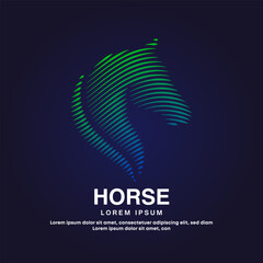 simple line art Horse logo design template. Horse head logotype vector illustration on dark background. EPS 10