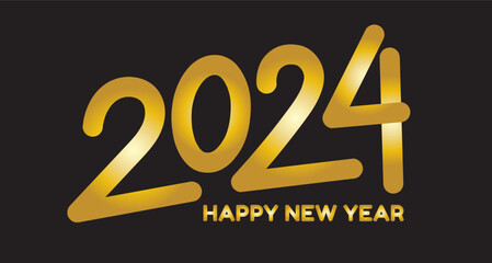 golden sign happy new year 2024 on black background