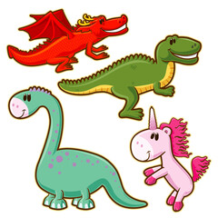 Prehistoric and fantasy animals set