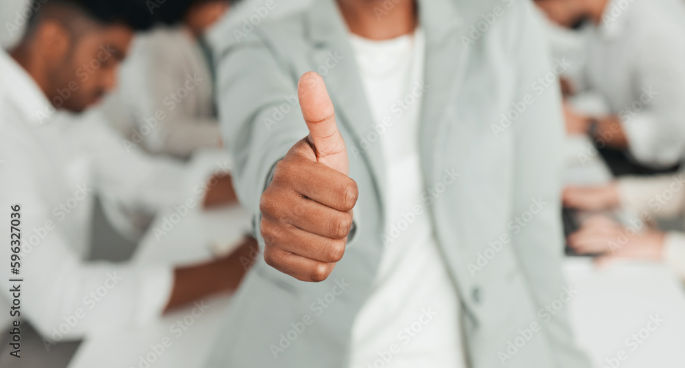 Poster give yourself a thumbs up. shot of an unrecognizable businessperson showing a thumbs up at work.