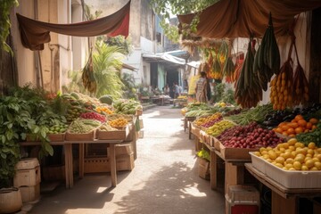 Fototapeta na wymiar exotic street market with fresh produce, spices, and cooking oils, created with generative ai