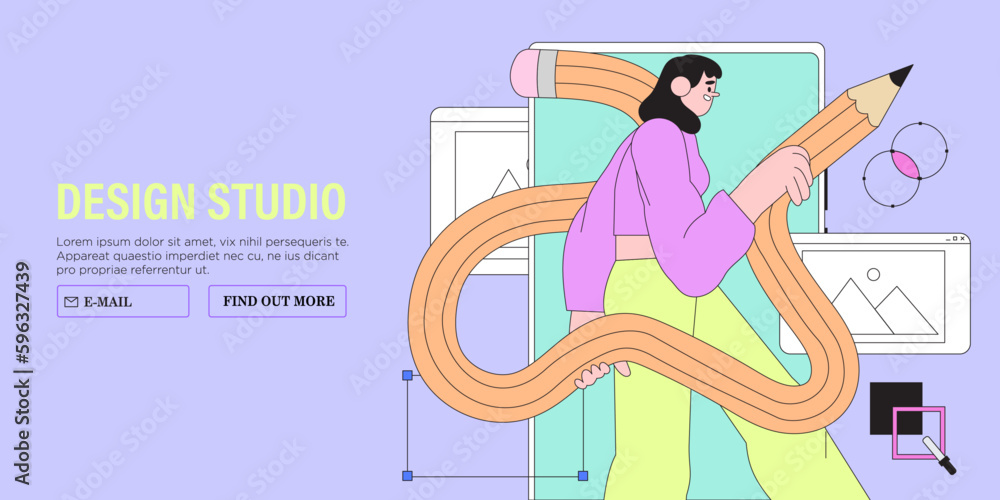 Poster woman working on website or application, ui ux design and programming. design professional doing res