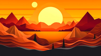 Creative illustration with setting sun, generative AI.