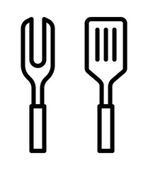 Barbecue and grill related symbols flat line icon. Outline sign for mobile concept and web design, store.