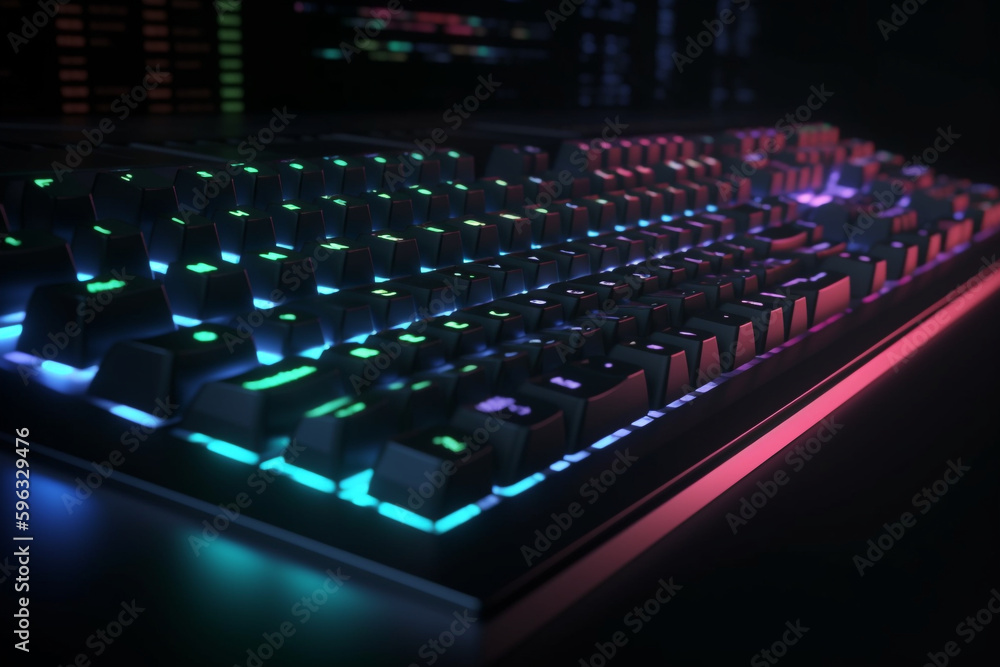 Aufkleber computer keyboard with rgb lighting, generative ai