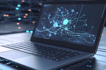 Laptop with Analytical Data and Big Data Technology Background, Generative AI	