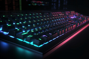 Fototapeta na wymiar Computer keyboard with RGB lighting, Generative AI 