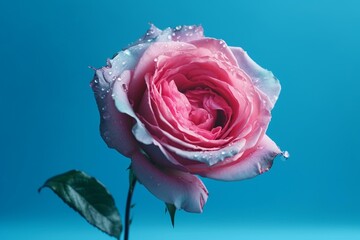 Rose in pink on a blue backdrop. Generative AI
