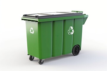 Garbage container illustration with recycling symbol, recycling concept, white background. Generative AI