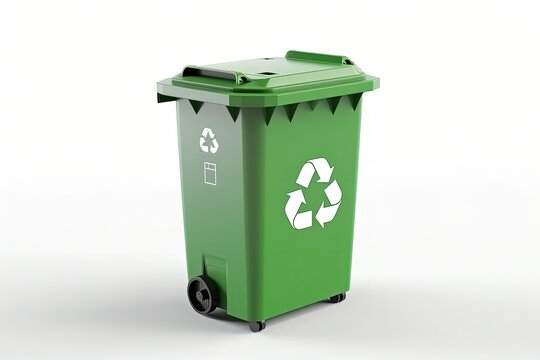 Garbage container illustration with recycling symbol, recycling concept, white background. Generative AI