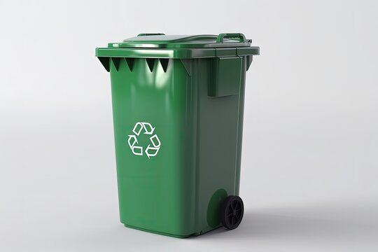 Garbage container illustration with recycling symbol, recycling concept, white background. Generative AI