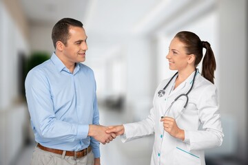 Fototapeta premium Positive doctor and patient, medical screening concept