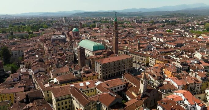 Aerial view of a small Italian town on a sunny day