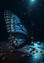 blue butterfly on a dark background , generative ai