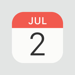 July 2 icon isolated on background. Calendar symbol modern, simple, vector, icon for website design, mobile app, ui. Vector Illustration