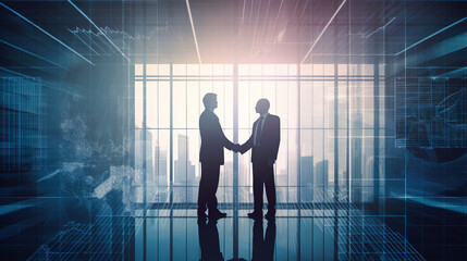 Fototapeta na wymiar two business men shaking hands. Deal closer. Creative with Generative AI.