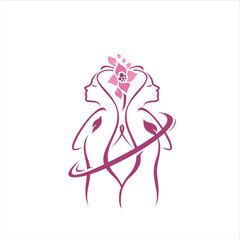 illustration of two girl with flower pink colour beauty logo vector design template