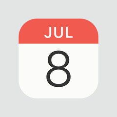July 8 icon isolated on background. Calendar symbol modern, simple, vector, icon for website design, mobile app, ui. Vector Illustration