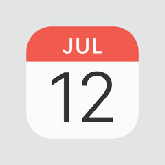 July 12 icon isolated on background. Calendar symbol modern, simple, vector, icon for website design, mobile app, ui. Vector Illustration