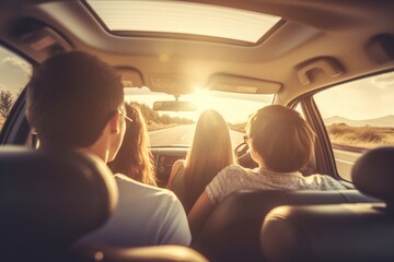 Young people Traveling on a road trip with sun reflection