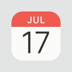 July 17 icon isolated on background. Calendar symbol modern, simple, vector, icon for website design, mobile app, ui. Vector Illustration