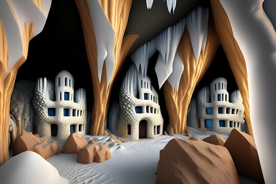 Cave Houses Cut by Ice - generative ai