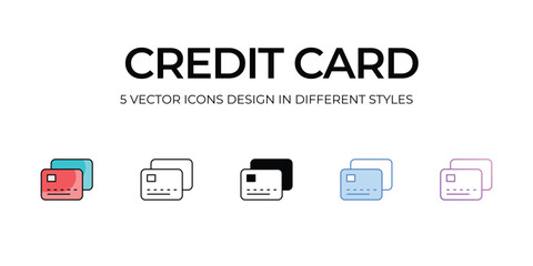 Credit Card Icon Design in Five style with Editable Stroke. Line, Solid, Flat Line, Duo Tone Color, and Color Gradient Line. Suitable for Web Page, Mobile App, UI, UX and GUI design.