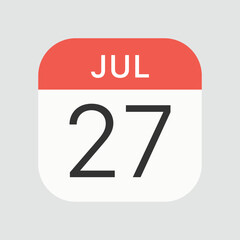 July 27 icon isolated on background. Calendar symbol modern, simple, vector, icon for website design, mobile app, ui. Vector Illustration