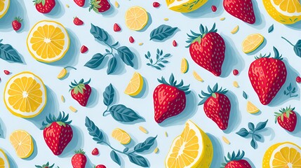 seamless pattern with lemon and strawberry