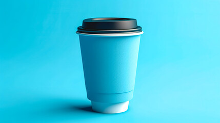Takeaway paper cup for hot drinks isolated on blue background, generative AI.